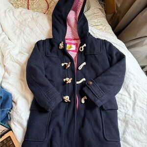 Boden Navy Kids Pea Coat with Pink Striped Lining